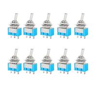 Lot de 10 Mini Interrupteur à Bascule MTS-103 Bleu 3 Broches 3 Positions ON-OFF-ON AC 125V 6A 250V 3A Commutateur Levier pour Tableau de Bord Auto Bateau Appareils Électriques Bricolage Électronique