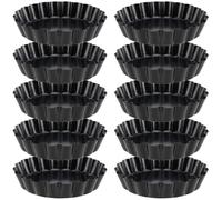 Lot de 10 moules à flan avec fond amovible, 10 cm, revêtus antiadhésifs