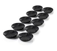 Lot de 10 Moules à Tartelettes Diamètre 11 cm, pour tartes, gâteaux, pudding,flan,en acier au Carbone Revêtement anti-adhésif