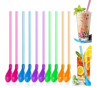 Lot de 10 pailles à granité, granité pailles à Smoothie, cuillères colorées 2 en 1, granita réutilisables