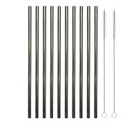 Lot de 10 pailles droites en acier inoxydable réutilisables avec 2 brosses de nettoyage (21,6 cm, noir)