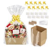 Lot de 10 paniers cadeaux vides en carton avec poignées | Paniers cadeaux en carton - 25 x 16 x 11 cm - Avec panier cadeau vide - Film cadeau transparent - Carte de vœux