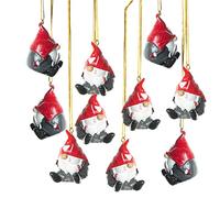 Lot de 10 pendentifs de lutin de Noël - Nain de Noël - Gnome Père Noël - Rouge gris blanc - Décoration de Noël - Cadeau de Noël - 4 cm