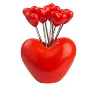 Lot de 10 pics à fruits en acier inoxydable avec support, en forme de cœur, bâtons métalliques réutilisables pour fruits, desserts, cocktails, apéritifs, portables et nettoyables