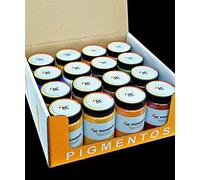 Lot de 10 pigments pour ciment, mortier et béton. SC Pigments® Jaune, Orange, Rouge, Pardo clair, Terre cote, Cuir foncé, Vert, Bleu outremer, Blanc et Noir