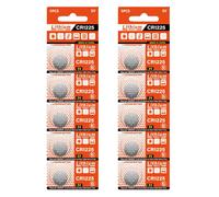 Lot de 10 piles bouton au lithium CR1225 3V pour montres, balances électroniques et thermomètres ; conception anti-fuite