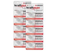 Lot de 10 piles bouton kraftmax CR2025 au lithium haute performance / 3 V CR 2025 pour applications professionnelles