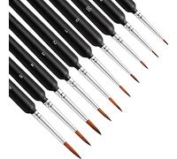 Lot de 10 pinceaux miniatures à pointe fine avec poignée ergonomique - Convient pour la peinture acrylique, l'huile, l'aquarelle, le visage, les ongles, la peinture de maquette, le dessin au trait