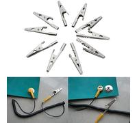 Lot de 10 pinces crocodiles en acier inoxydable - Raccord à vis - Pointe de test pour câbles de mesure - 51 mm - Argenté