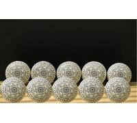 Lot de 10 poignées de tiroir en céramique grise peintes à la main, ornées d'un motif mandala, pour les armoires, les penderies et les meubles de cuisine.