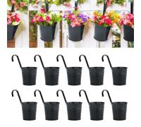 Lot de 10 pots de fleurs suspendus de 10 cm, pots en métal noir, grands pots suspendus avec crochet amovible et trou, pour balcons, clôtures, fenêtres et balustrades.