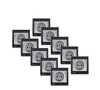 Lot de 10 Prise 2P+T Silver Delta Iris + Plaque Anthracite