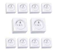 Lot de 10 Prises Apparentes 2P+T +S Blanches - Installation en saillie - Intensité 16A - Tension 250V - Puissance 3680W - Indice de Protection IP20 - Format Compact 63 x 62 x 41 mm.