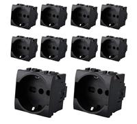 Lot de 10 prises Schuko universelles 2P+T 10/16A 220 V, compatible avec Bticino Living International, couleur noire, occupe 2 modules