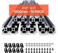lot de 10 profilés en aluminium 1000mm, rainure en T 2020 Aluminium - Profilé extrudé, Guide linéaire anodisé normes européennes, Profilé rainuré pour imprimante 3D & machine CNC DIY - Noir, Profilé e