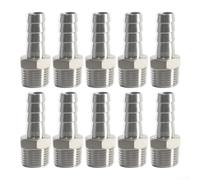 Lot de 10 raccords cannelés en acier inoxydable pour tuyau d'eau - Filetage 1/2 NPT - Plusieurs tailles : 18 mm, 19 mm, 20 mm - Installation facile - Argenté - Pour (1/2" x 19 mm)