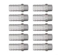 Lot de 10 raccords de tuyau en acier inoxydable 1/2 NPT filetage mâle pour pulvérisateur de jardin, kit de réparation de tuyau, 19 mm, argenté (1/2" x 20 mm)