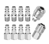 Lot de 10 raccords rapides BSP 1/4" - Style allemand - Adaptateur de tuyau - Raccord de tuyau - Connecteur d'air pour tuyaux, raccords, tuyau d'air, compresseur