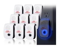 Lot de 10 répulsifs à ultrasons pour l'intérieur - Répulsif électronique à souris pour souris, cafards, fourmis, araignées - Lutte contre les nuisibles d'été pour cuisine, garde-manger, garage, cave