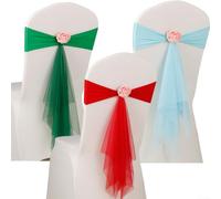 Lot de 10 rubans de chaise élastiques avec boucle pour fête de mariage - Nœuds de siège extensibles décoratifs bleu, rouge, blanc (blanc)