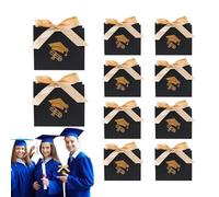 Lot de 10 sacs à goûter pour remise de diplôme, design en papier pliable, 11,5 x 10 x 4,5 cm, organiseur de bonbons, noir et doré, pour événements scolaires et universitaires
