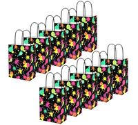 Lot de 10 Sacs Cadeaux Fête Néon Pour Enfants Avec Poignées-Sacs en Papier Lumineux, Papier Cadeau Fluorescents Fête, Sac Emballage Cadeau Pour Anniversaire, Carnaval et Halloween, 21 x 15 x 8 cm