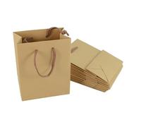 Lot de 10 sacs de courses et de fête recyclables en papier kraft - Disponible en 3 tailles pour cadeaux, vente au détail, mariages et dragées et plus encore (Petite taille - 115 mm x 145 mm x 65 mm)