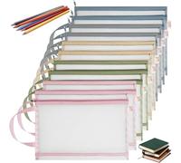 Lot de 10 Sacs de Rangement pour Jouets - Sac de Rangement à Double Couche avec Fermeture éclair et Poignées, Classeur A4 en Nylon, Transparente, Multicolores, pour Ranger Lego, Puzzles, Papeterie