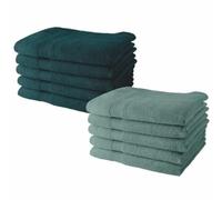 Lot de 10 Serviettes de Toilette 50x90 cm 100% Coton - 5 Paon + 5 Celadon