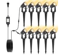 Lot de 10 spots LED pour jardin, lumière blanc chaud 3000 K, indice de protection IP67, câble de 32 mètres, 27 V