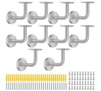Lot de 10 Supports de Main Courante en Acier Inoxydable - 60 x 80 mm | YUENPUN,Fixation Murale,Tige Pleine 12 mm,Base Ronde 50 mm,30 Vis Longues,40 Vis Courtes,Rampe d'Escalier,Balustrade,Terrasse