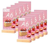 Lot de 10 supports pour tableaux en acrylique, format A6, avec base en bois, transparent