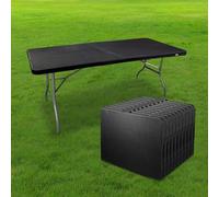 Lot de 10 Table Pliante Effet Rotin 180 cm d'Appoint Rectangulaire Noire - Table de Camping 8 personnes L180 x l74 x H74cm en HDPE Haute Densité Épaisseur 3,5 cm - Pieds Acier Pelliculé-Idéal Mariage
