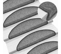 Lot de 10 tapis d'escalier Gris foncé 56 x 17 x 3 cm | 100 % polypropylène touffeté, insonorisant, lavable, pliable, bandes adhésives double face
