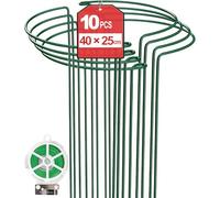 Lot de 10 Tuteur pour Plante 25cm x 40cm,Supports de Jardin en Métal, Anneau de Support de Plantes de Jardin Vert pour Hortensias Sédum Légumes Tomate