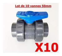 Lot de 10 Vannes à Coller FITT Modèle 2020 - PVC Pression PN16 - 50mm 1""1/2 - Siège de Bille Réglable