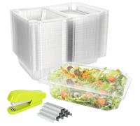 Lot de 100 Barquette Alimentaire Jetable 750ml, 22×14×7.5 CM Barquette Plastique avec Couvercle, Boite Agrafeuse et 1000 Agrafes