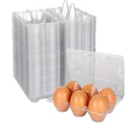 Lot de 100 boîtes à œufs en plastique transparent, 6 demi-douzaines de plateaux de rangement d'œufs, empilables et réutilisables pour marché agricole, réfrigérateur domestique, convient aux grands