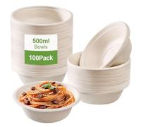 Lot de 100 bols à soupe jetables en carton 500 ml - Assiettes creuses jetables - Biodégradables