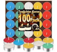 Lot de 100 bougies chauffe-plat, 4 heures de combustion, sans odeur, sans fumée pour mariage, maison, dîner romantique, anniversaire (5 couleurs)