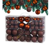 Lot de 100 boules de Noël en plastique robuste Décoration de Noël intérieur extérieur Décoration pour sapin brun