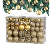Lot de 100 Boules de Noël en Plastique Robuste Décoration de Noël intérieur extérieur Décoration pour Sapin Or