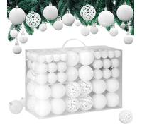 Lot de 100 Boules de Noël en Plastique Robuste Décoration de Noël intérieur extérieur Décoration pour Sapin, Couleur:Blanc