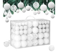 Lot de 100 Boules de Noël en Plastique Robuste Décoration de Noël intérieur extérieur Décoration pour Sapin, Couleur:Blanc