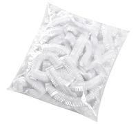Lot de 100 capuchons alimentaires élastiques de qualité supérieure - En polyéthylène - Convient à un usage alimentaire - Extensible jusqu'à 52 cm - Pièces argentées - Boîte en métal - Plastique