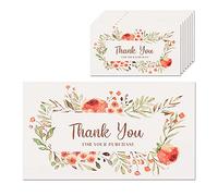 Lot de 100 cartes de remerciement florales pour votre achat, 5,1 x 8,9 cm, format carte de visite