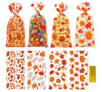 Lot De 100 Cellophane Transparent Automne Attaches Torsadées, Sac De Biscuits D'Automne, Sac Bonbon Anniversaire, Sachet Transparent Bonbon Thanksgiving, Motif Gland