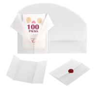 Lot de 100 chemises en papier vélin prépliées, papier vélin translucide pour invitations 5 x 7 pouces, pochettes vélin 5 x 7 pouces, enveloppes pour mariage, anniversaire, fête