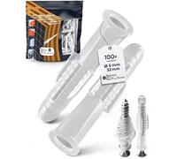 Lot de 100 chevilles décoratives professionnelles de 5 mm pour vis de 3,5 à 4 mm - Chevilles universelles pour travaux de montage - Chevilles universelles avec col pour béton cellulaire, brique,
