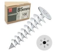 Lot de 100 chevilles d'isolation 85 mm en polyamide, WDVS et polystyrène pour fixation dans l'isolation, plateau Ø 28 mm, pour vis de 4,5 mm, Lun Fix